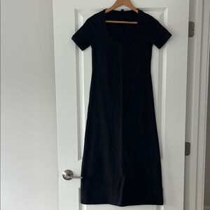 J. Crew Black Short-Sleeve Midi Scoop-Neck Dress